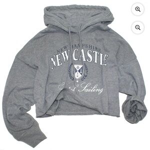 Hollister Cropped Graphic New Hampshire Fleece Hoodie Woman S Gray Casual Comfy